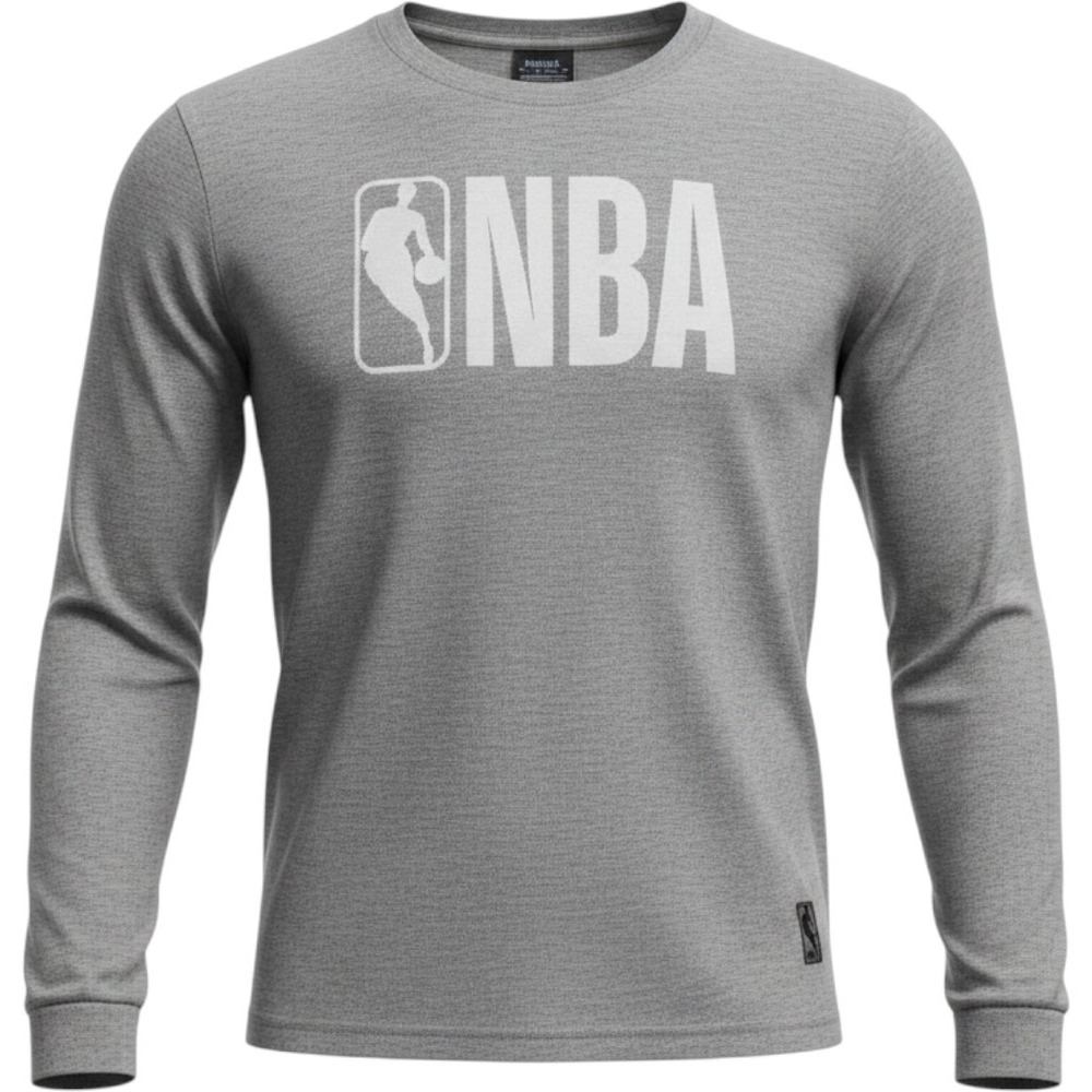NBA Kids' Gray Long Sleeve T-Shirt Size Medium 10-12 Basketball Sports Crew Neck